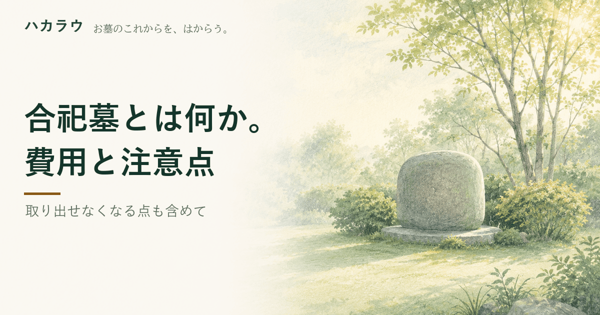 合祀墓とは。費用の目安|1体3万円〜30万円(お墓ガイド・お墓さがし)・公営の合葬式墓地は1体55,000円の例(明石市)