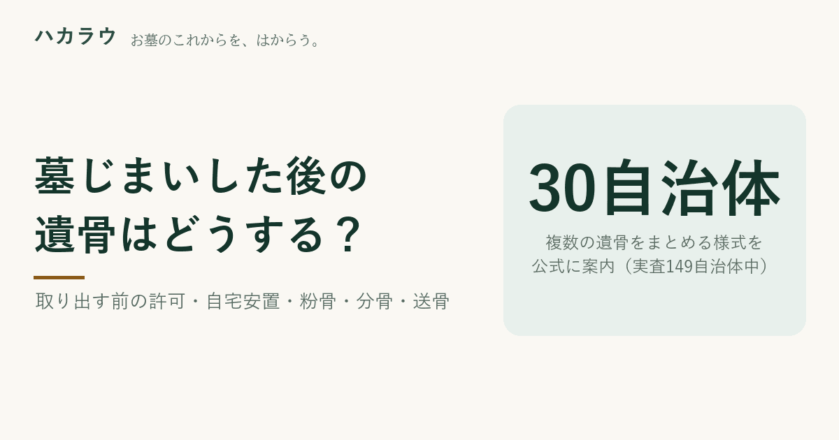 墓じまいした後の遺骨はどうする|当サイトが実査した149自治体のうち、複数の遺骨をまとめる様式を案内していたのは31件