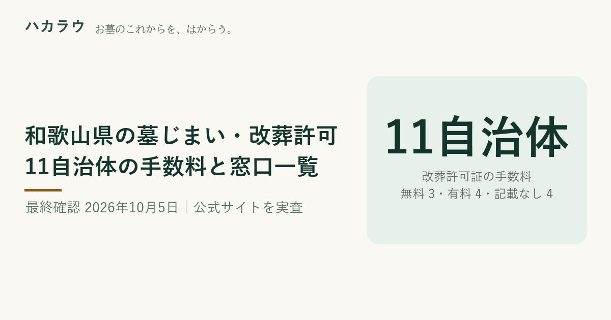 和歌山県の墓じまい・改葬許可|11自治体の手数料と窓口一覧(最終確認 2026年10月5日)